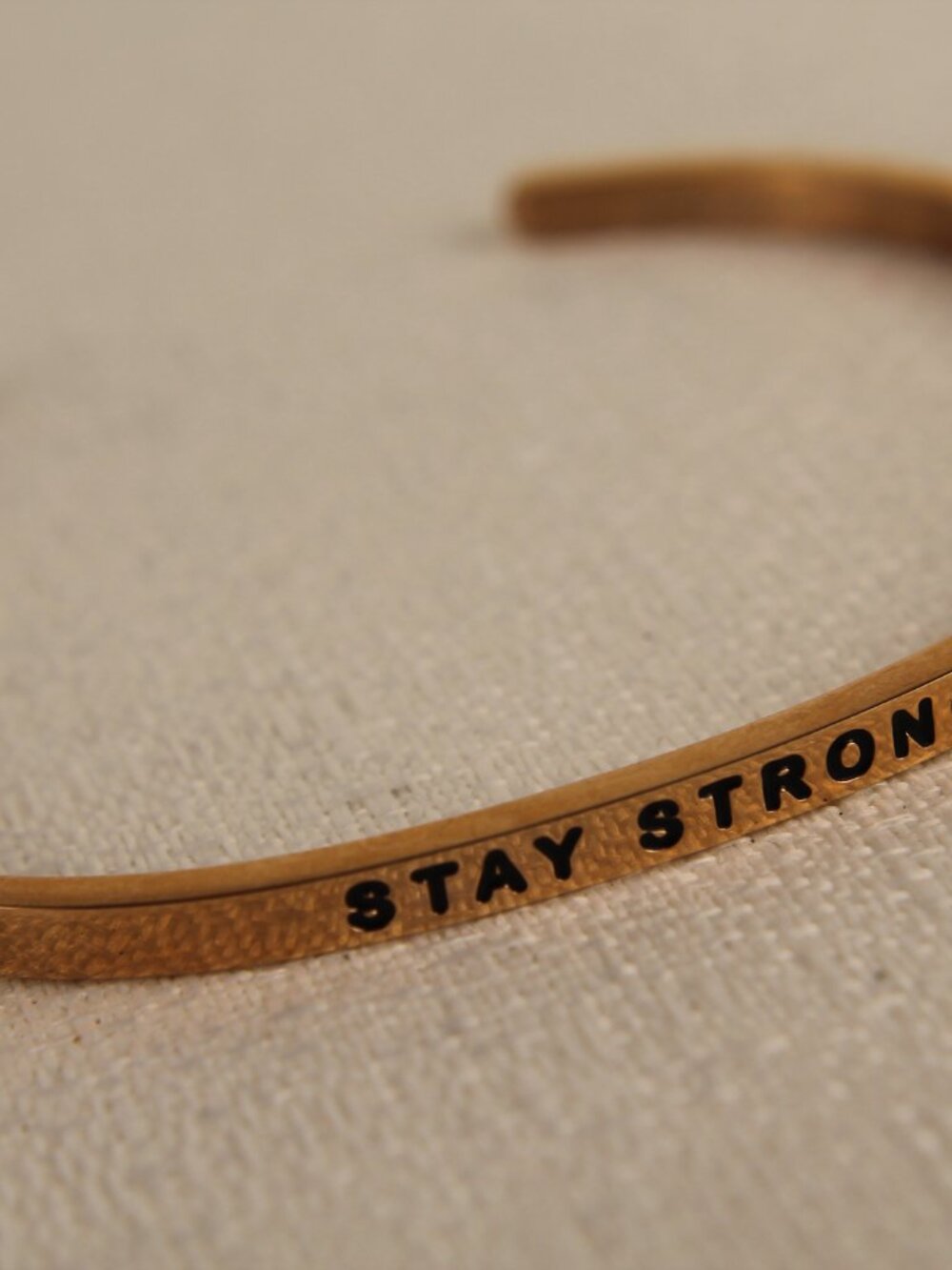 MantraBand "Stay Strong" Engraved Open Cuff Bangle Bracelet - Rose Gold